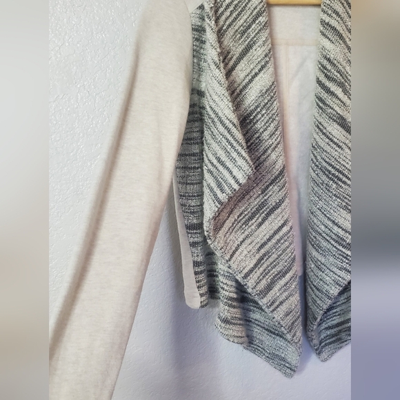 LOFT Cream & Gray Neutral Open Front Fitted Woven Knit Cardigan Sweater Sz Small - Picture 4 of 7